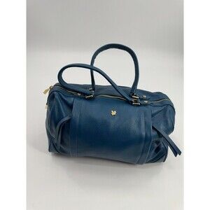 Ora Delphine Pebbled 100% Leather Purse Women's Blue Double Handles Inner Pocket